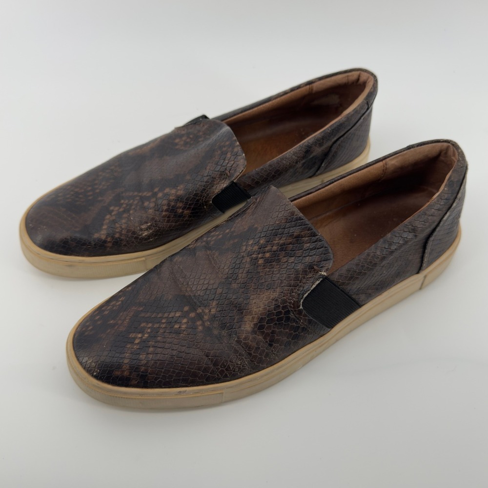 Frye Ivy Slip On Sneaker Snakeskin Brown‎ Women 9.5M Shoe Leather Comfy Casual